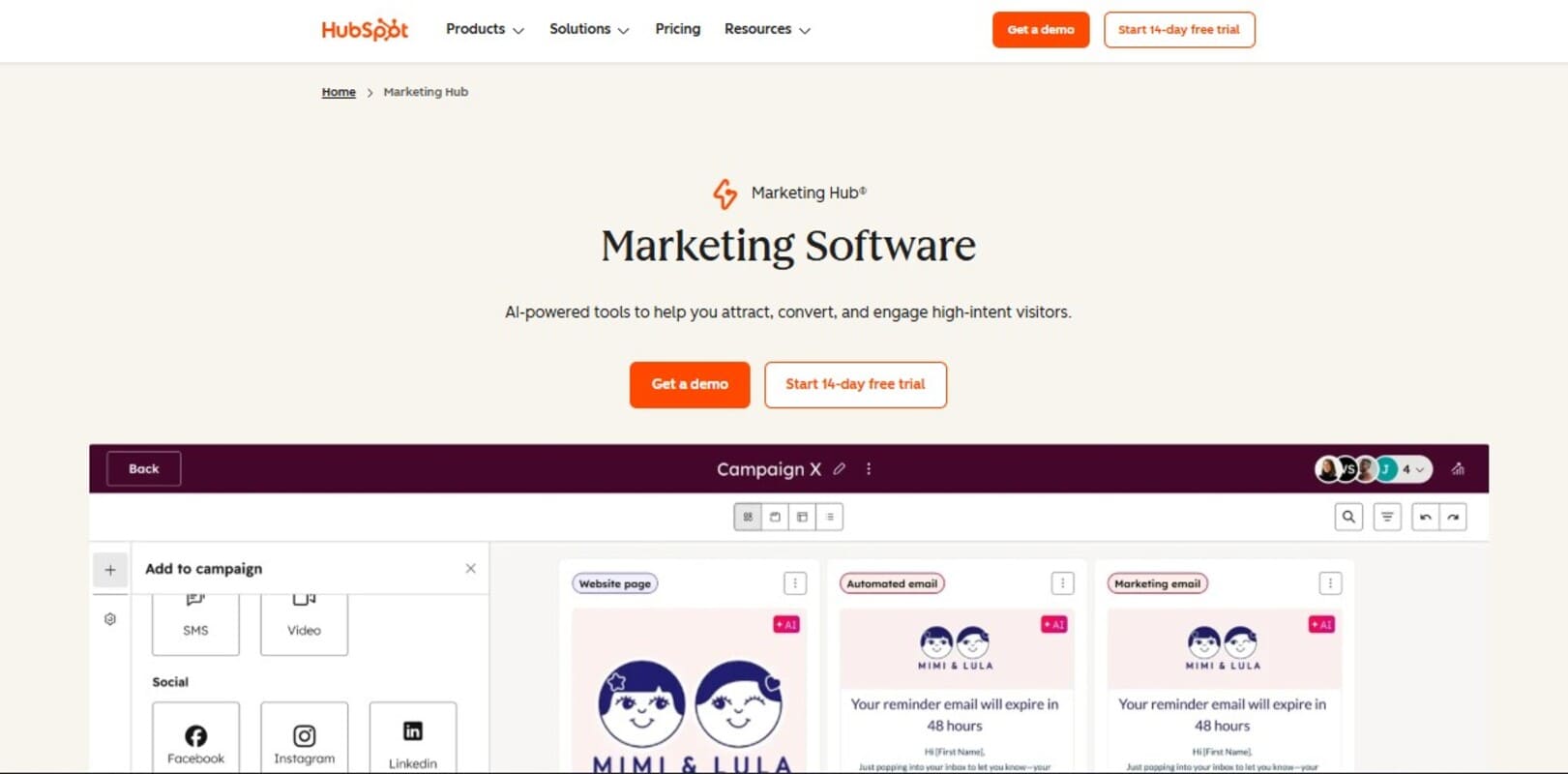 Moosend alternatives: HubSpot Marketing Hub home page