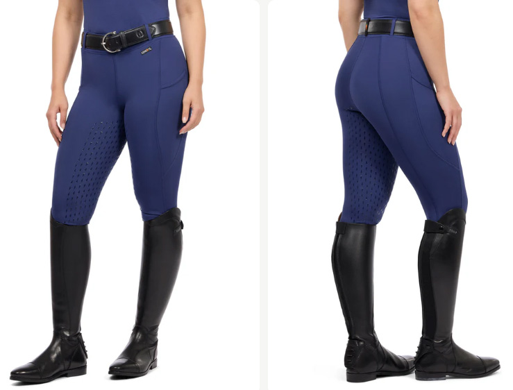 Most profitable products to sell online: A person wearing navy blue riding breeches with a black belt and tall black riding boots, shown from the front and back against a white background.