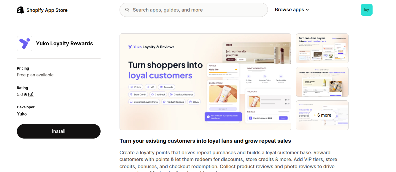 Yuko Loyalty Rewards shopify app