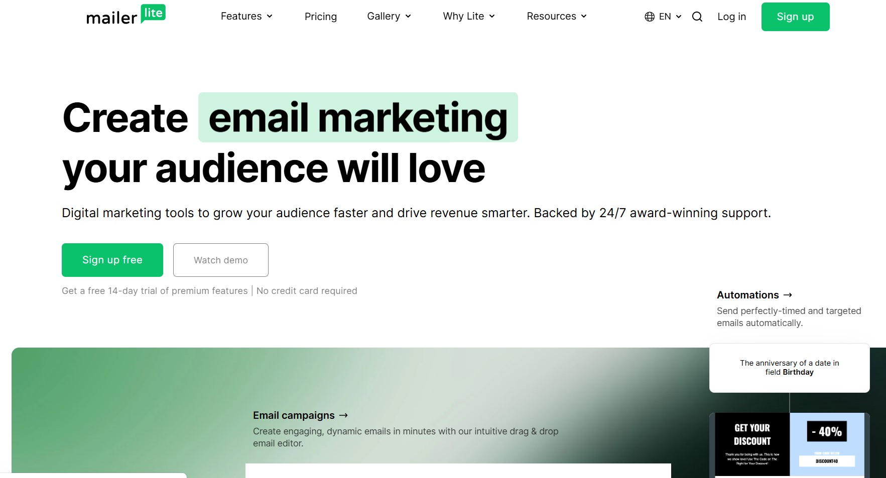 Campaign Monitor alternatives: MailerLite home page