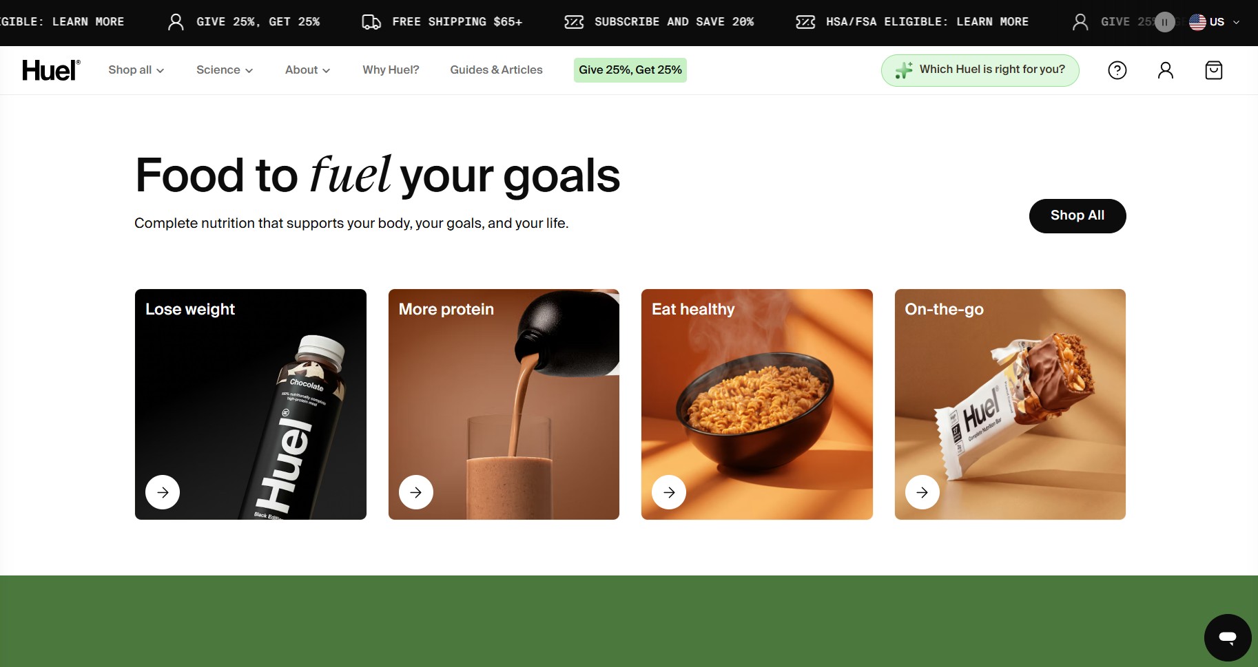Ecommerce website examples: huel home page