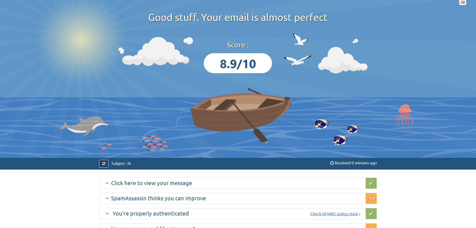 Shopify emails going to spam: Mailtester home page