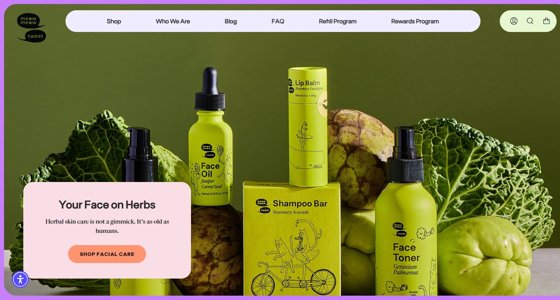 Ecommerce website examples: meow meow  tweethome page