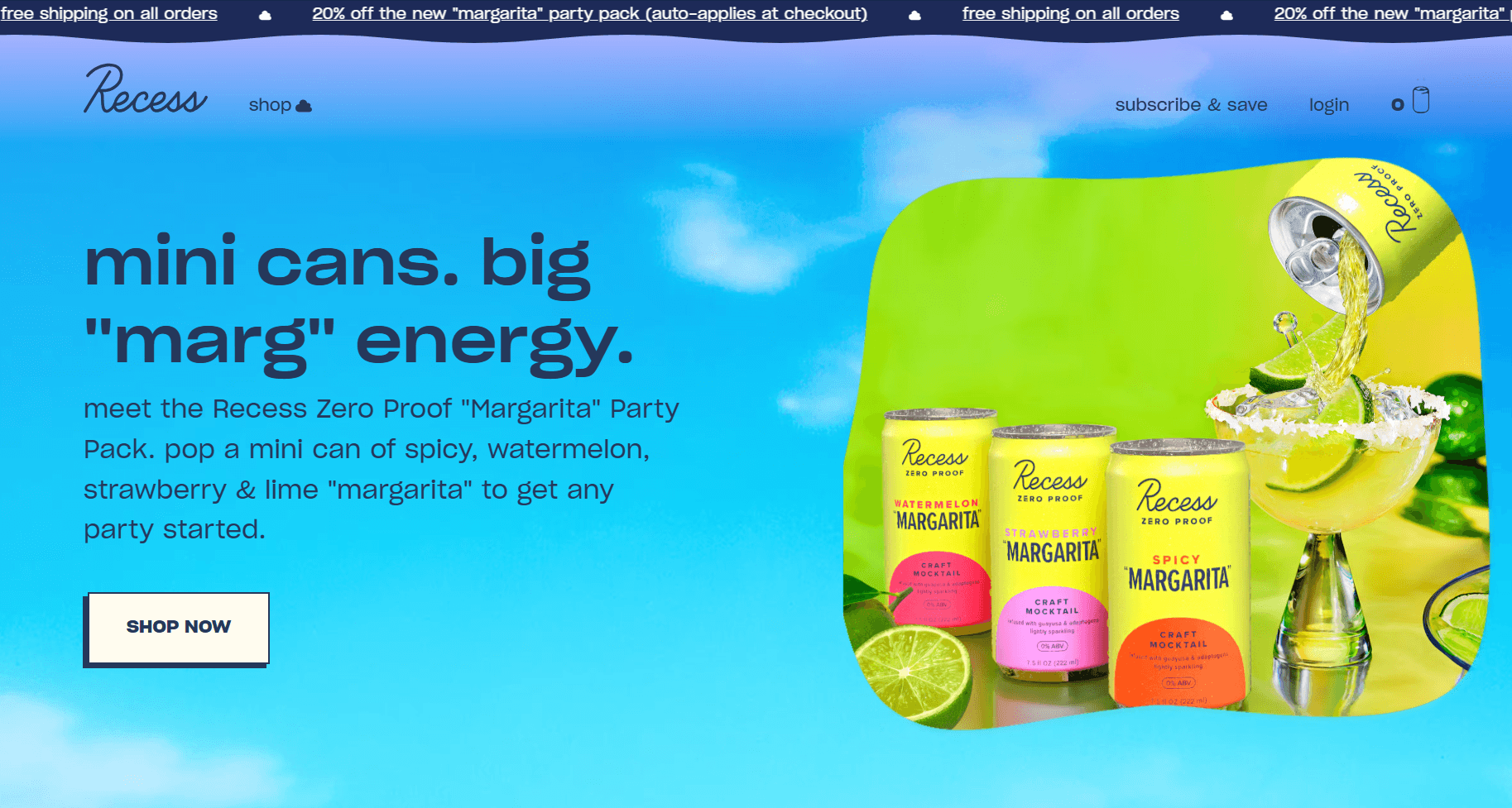 Ecommerce website examples: recess home page