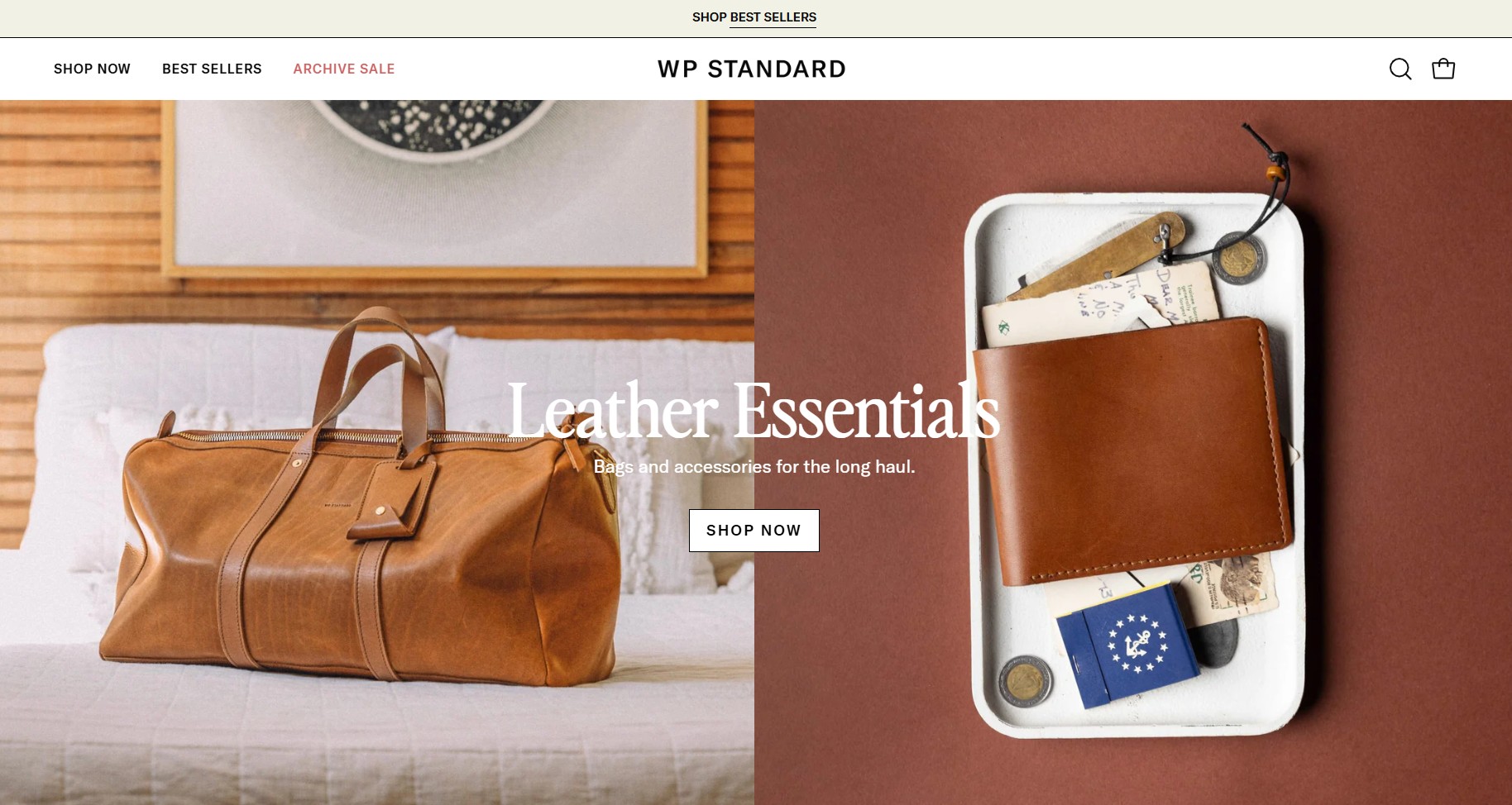 Ecommerce website examples: wp standard home page