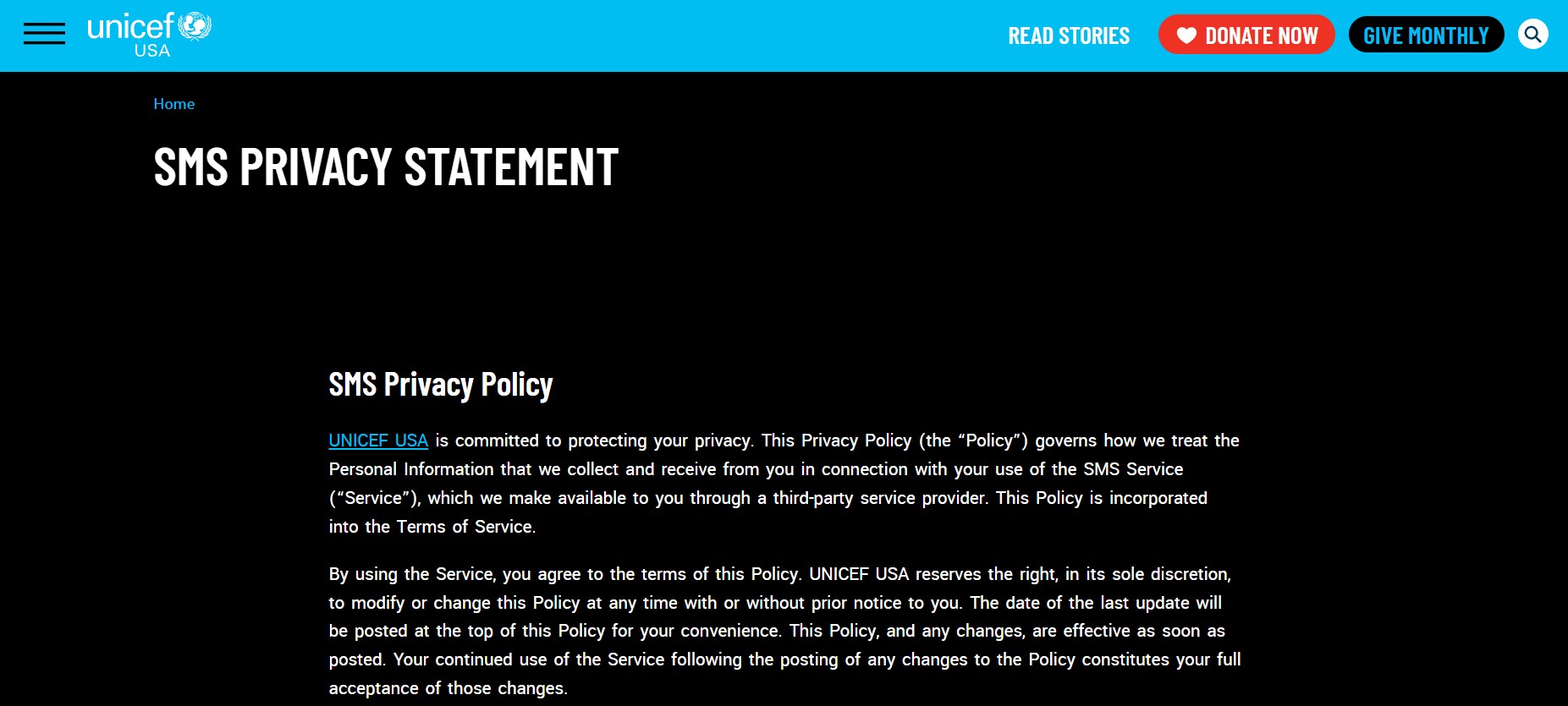 SMS privacy policy template: example of a published SMS privacy statement