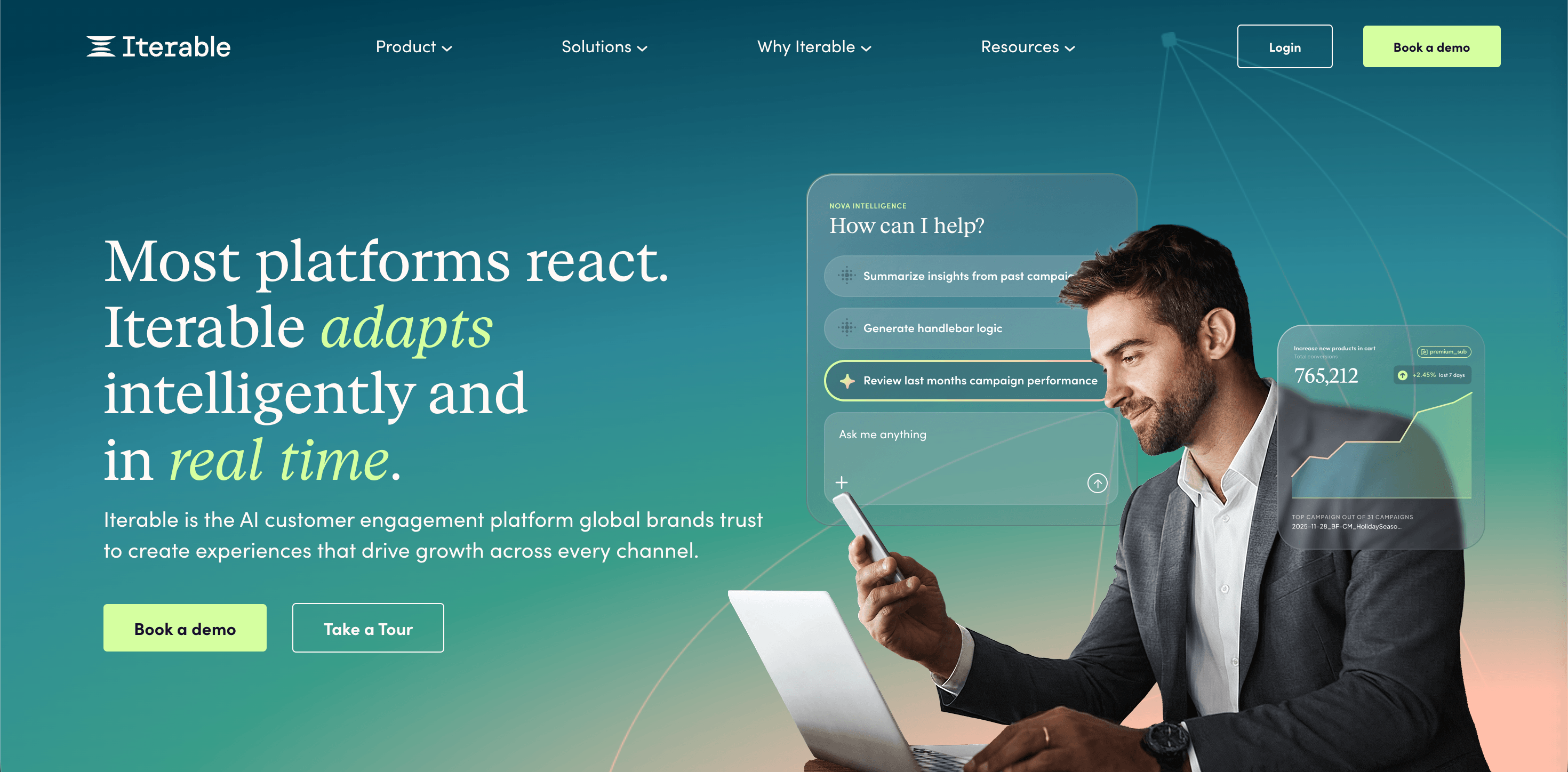 Customer lifecycle software: Iterable home page
