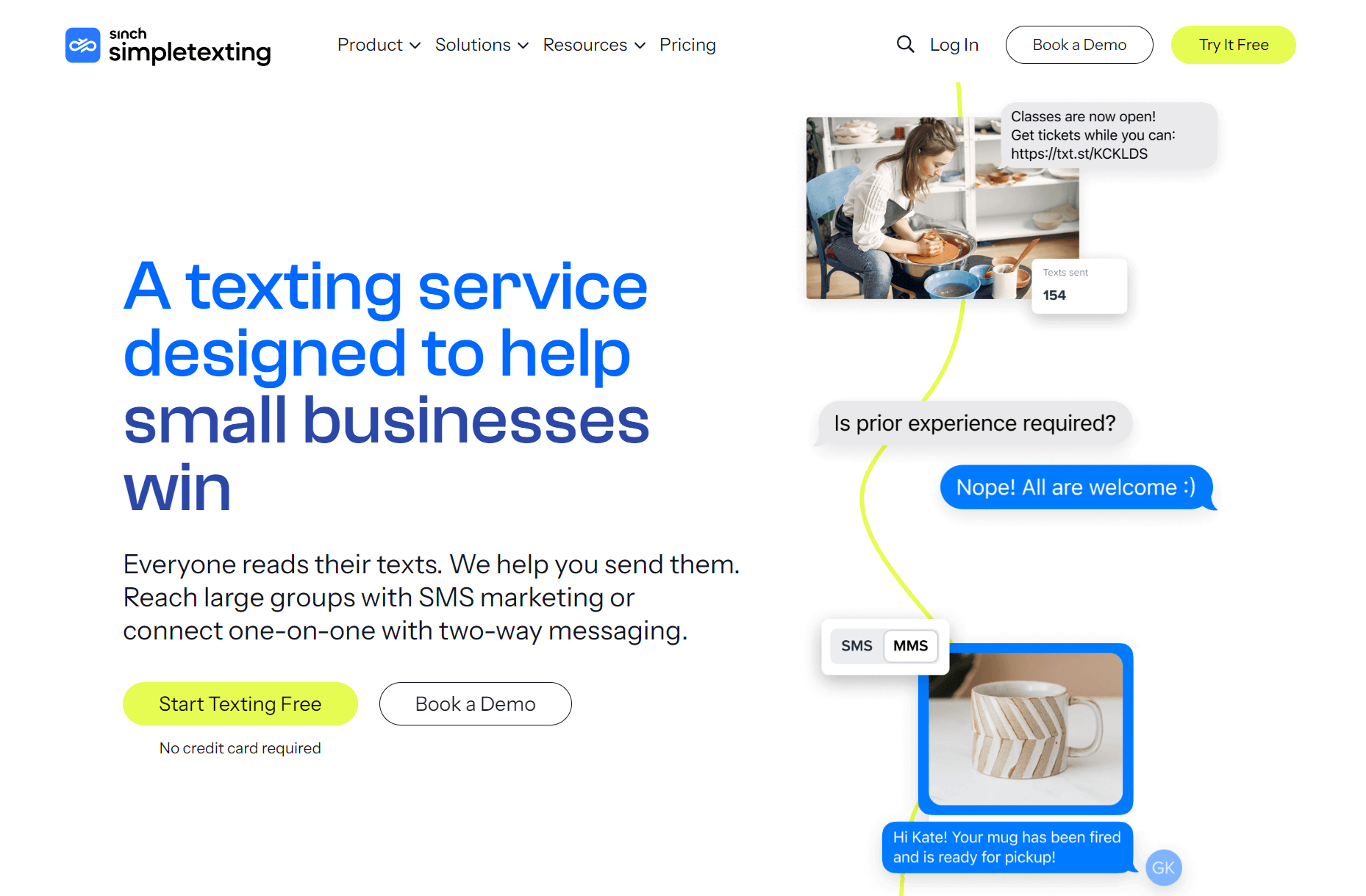 Attentive alternatives: SimpleTexting home page