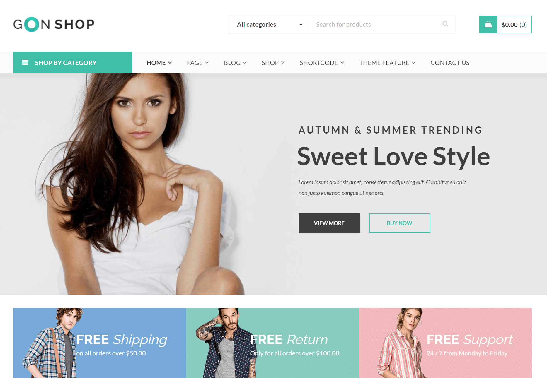 WordPress ecommerce themes: Gon demo