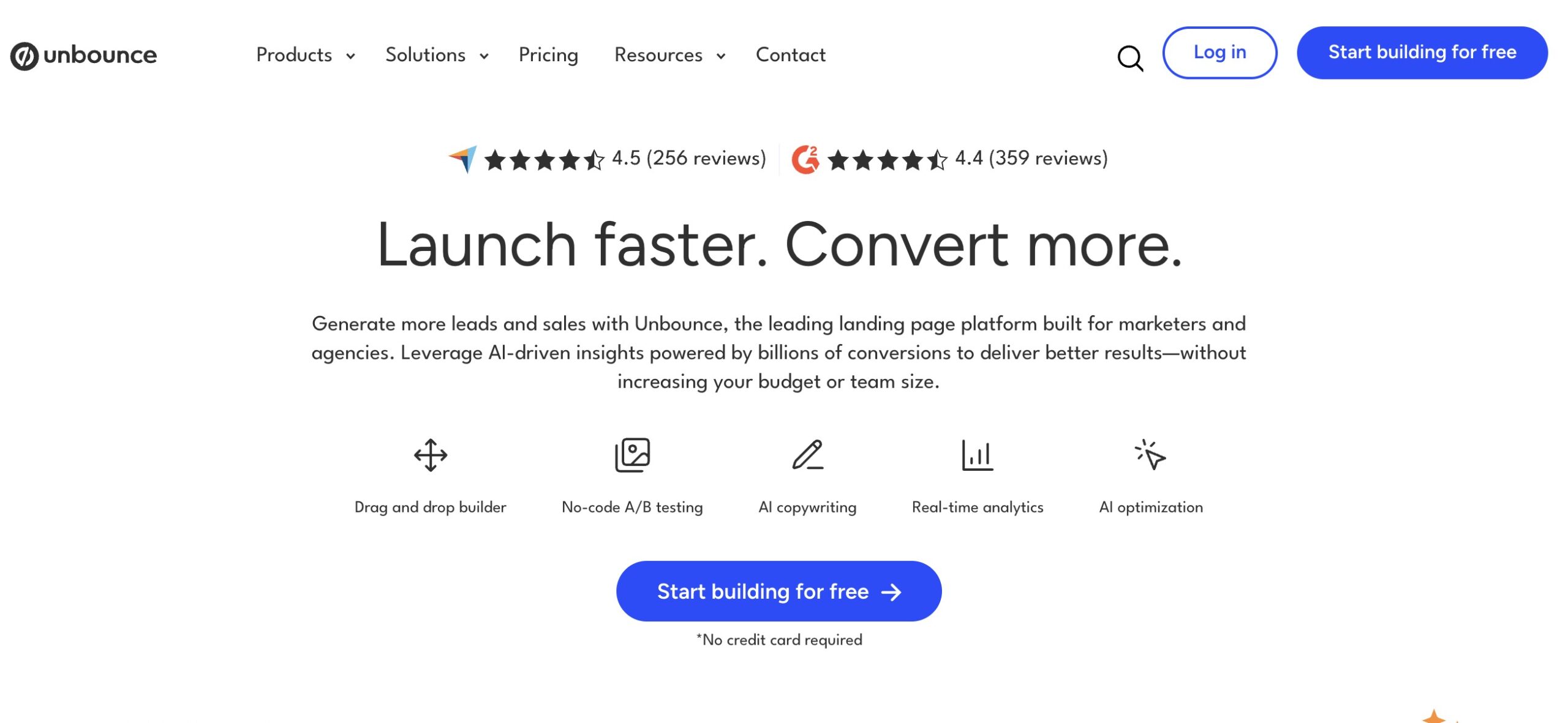 Digital marketing platforms: Unbounce home page
