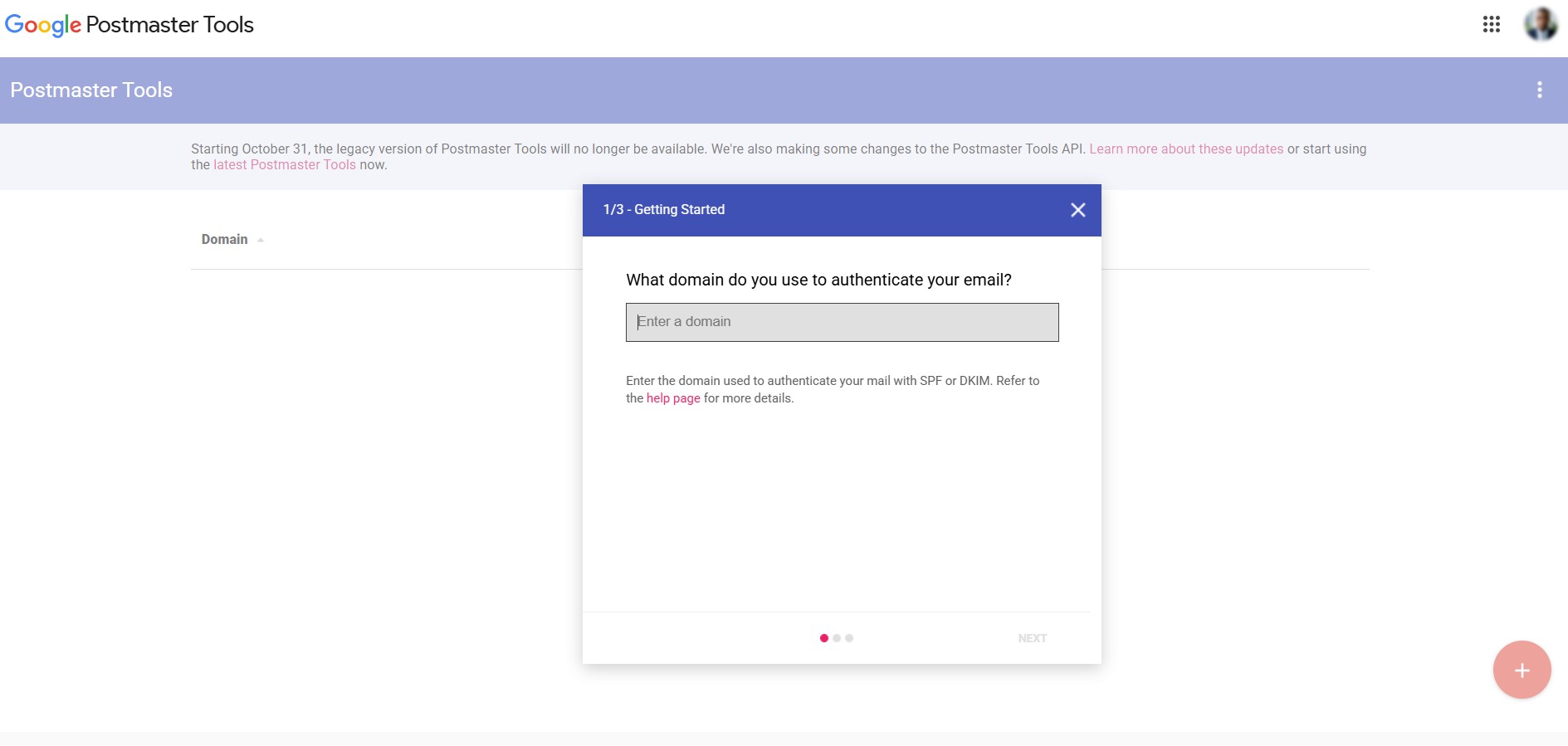 Email deliverability tools: Google Postmaster Tools page