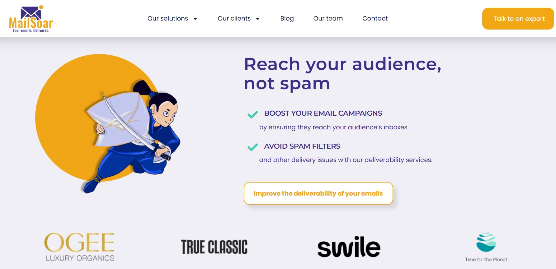 Email deliverability tools: MailSoar home page