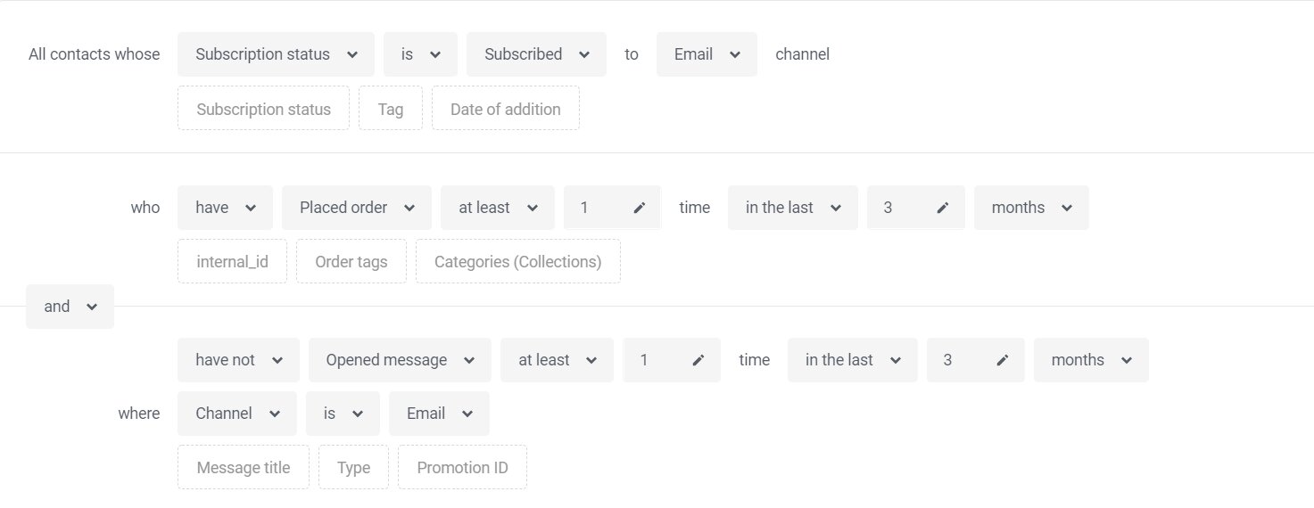 Email deliverability segment for subscribers who ordered but haven’t opened emails