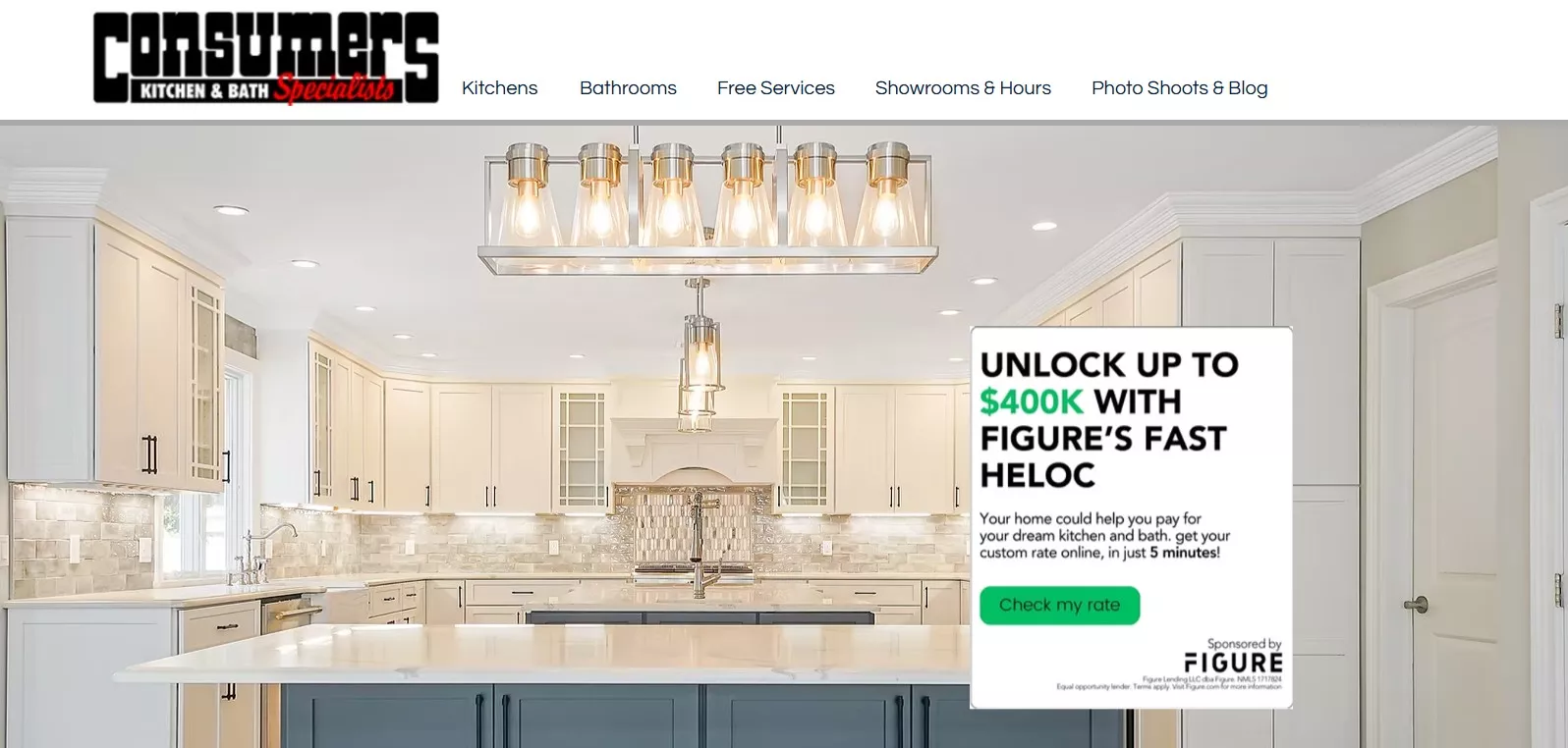 Wix stores examples: Consumers Kitchen and Bath home page