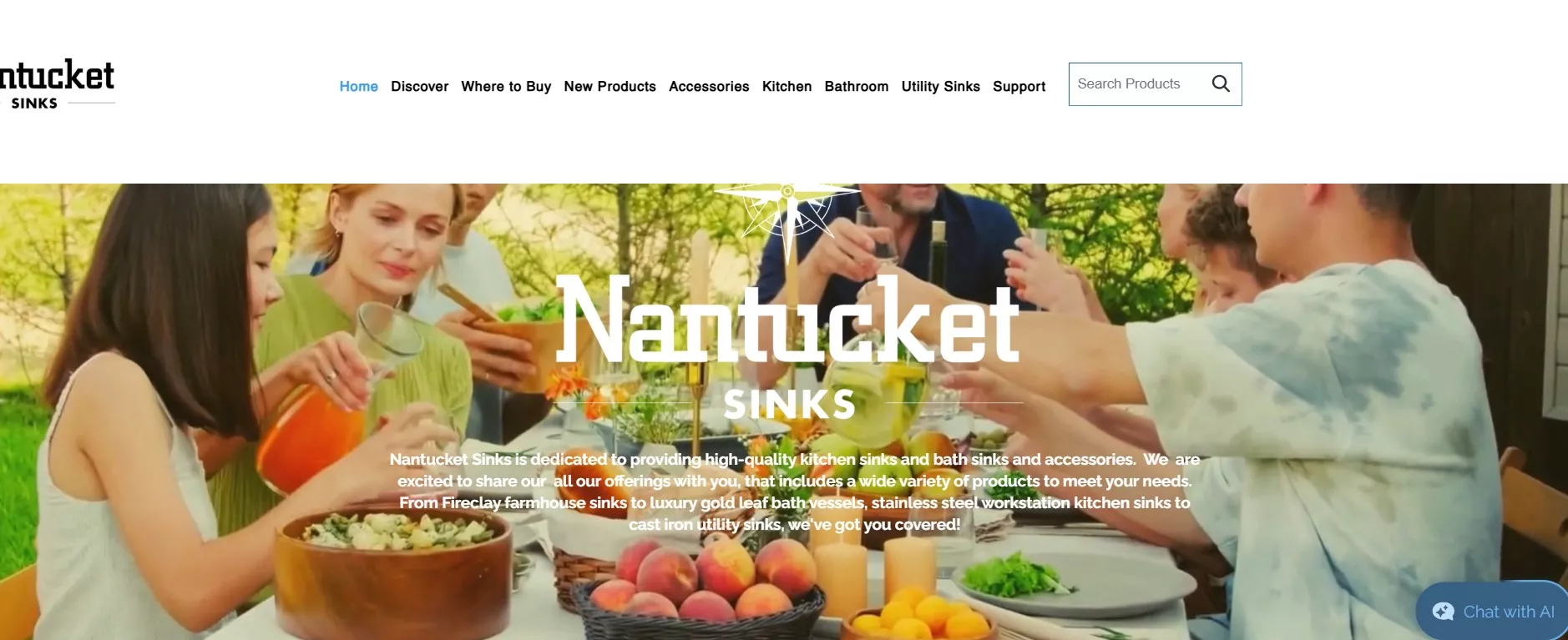 Wix stores examples: Nantucket Sink USA home page
