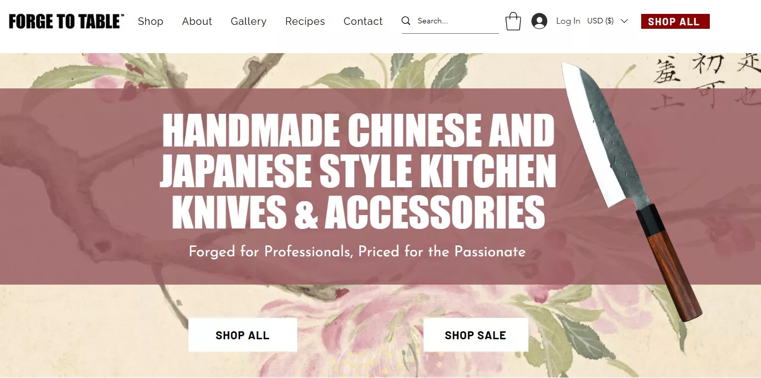 Wix stores examples: Forge to Table home page