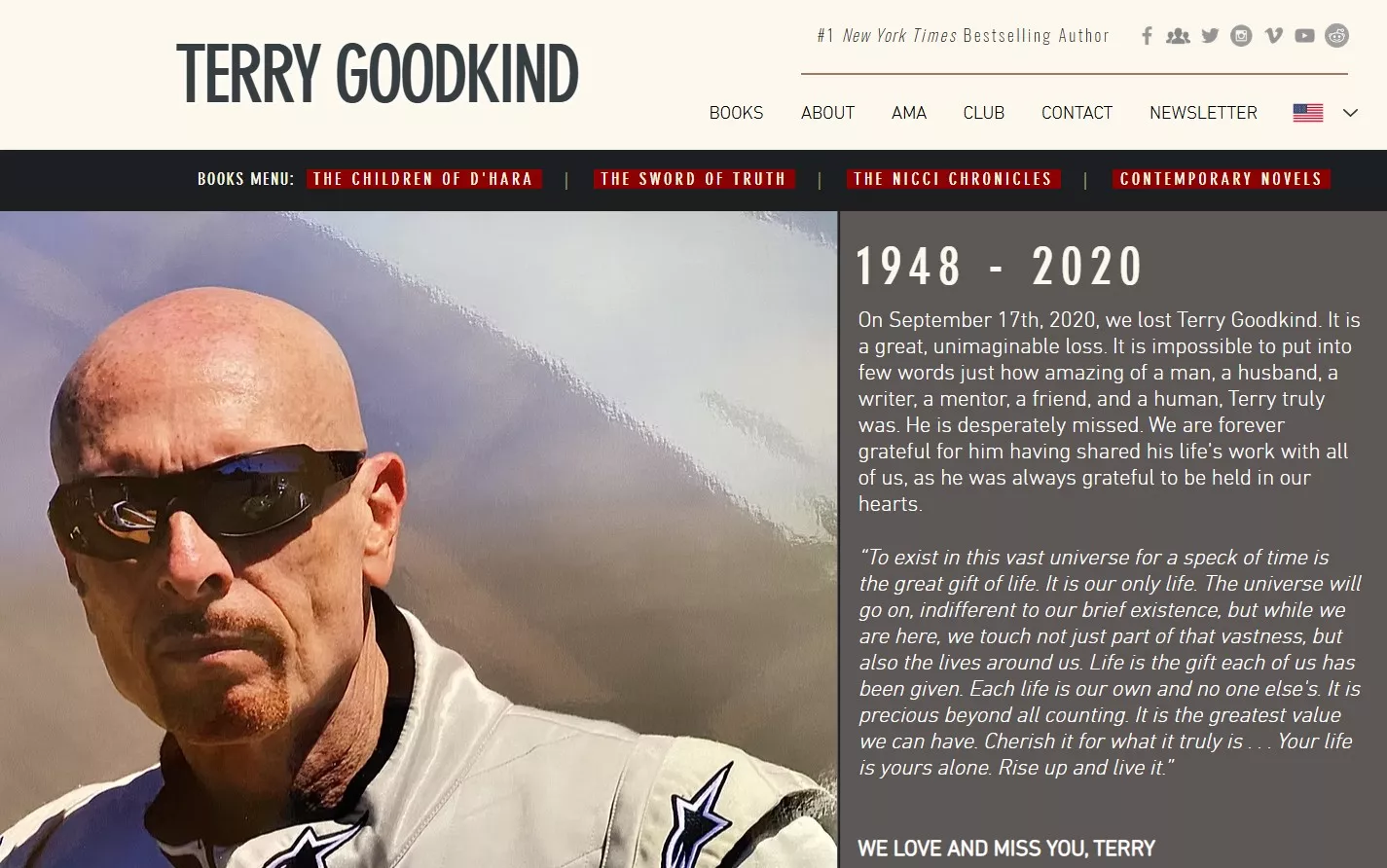 Wix stores examples: Terry Goodkind home page