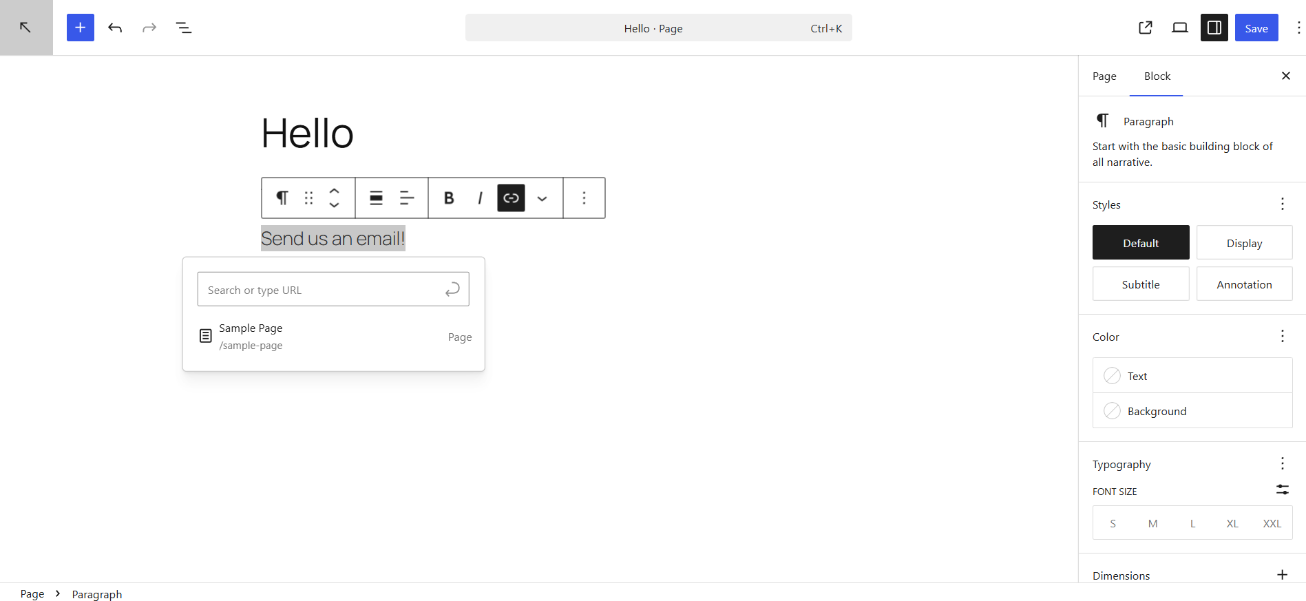 Link to an email in WordPress: Step 2: Click the Link icon in the Gutenberg toolbar