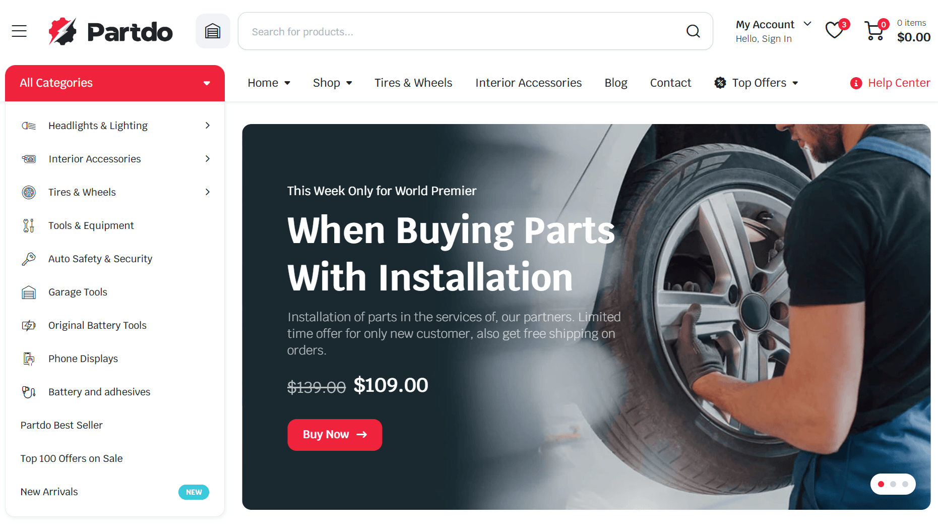 WordPress ecommerce themes: Partdo demo