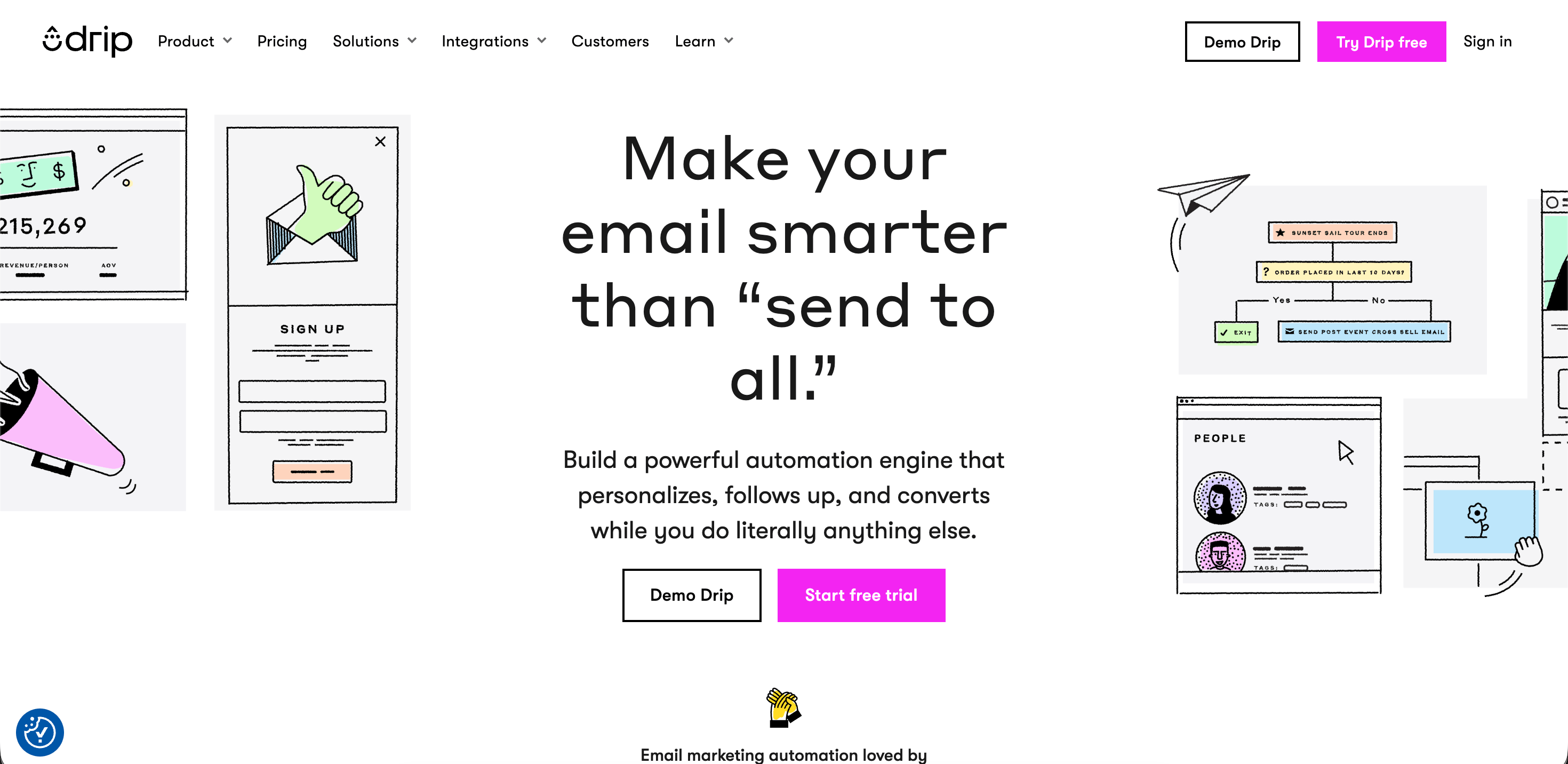 Customer lifecycle software: Drip home page