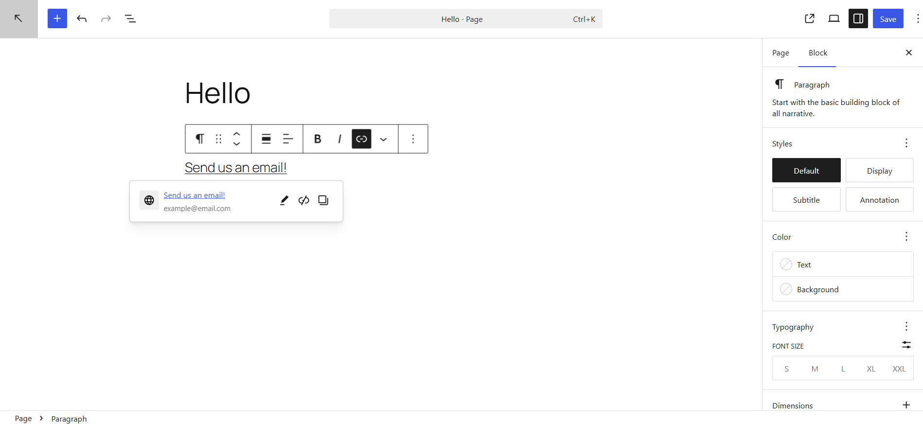 Link to an email in WordPress: Step 4: Press Enter to apply the WordPress email link