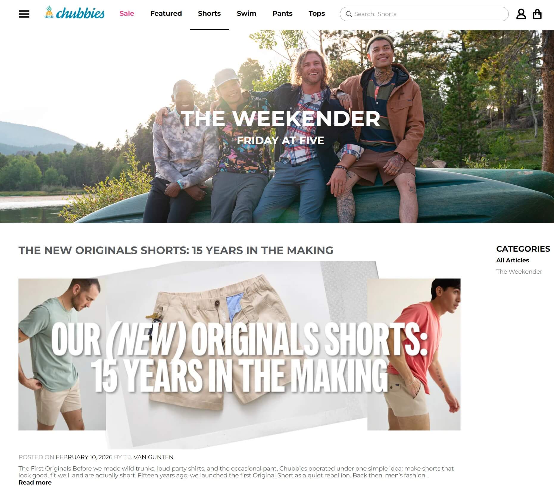 Clothing brand marketing ideas: Chubbies blog content page