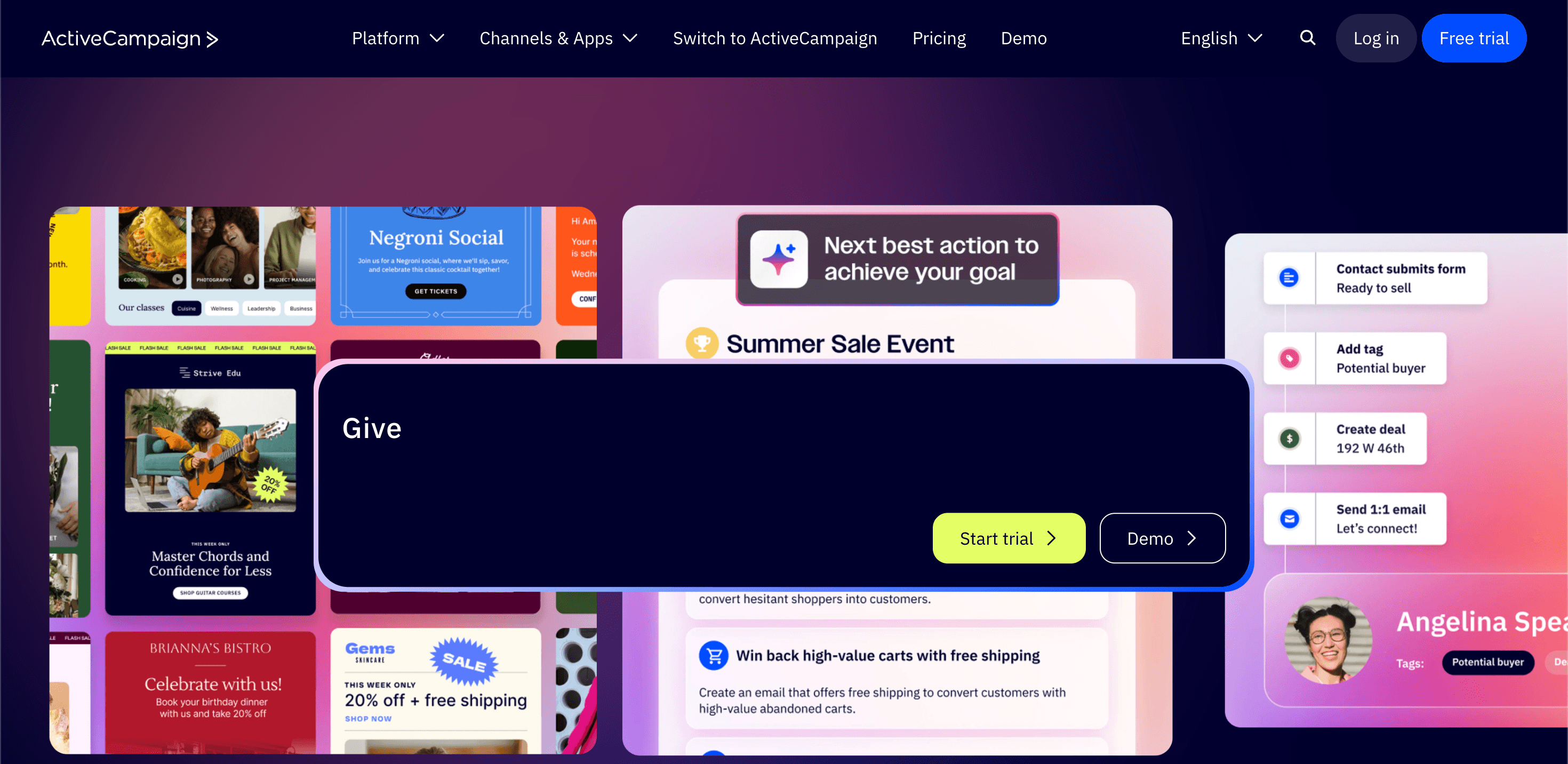 Customer lifecycle software: ActiveCampaign home page