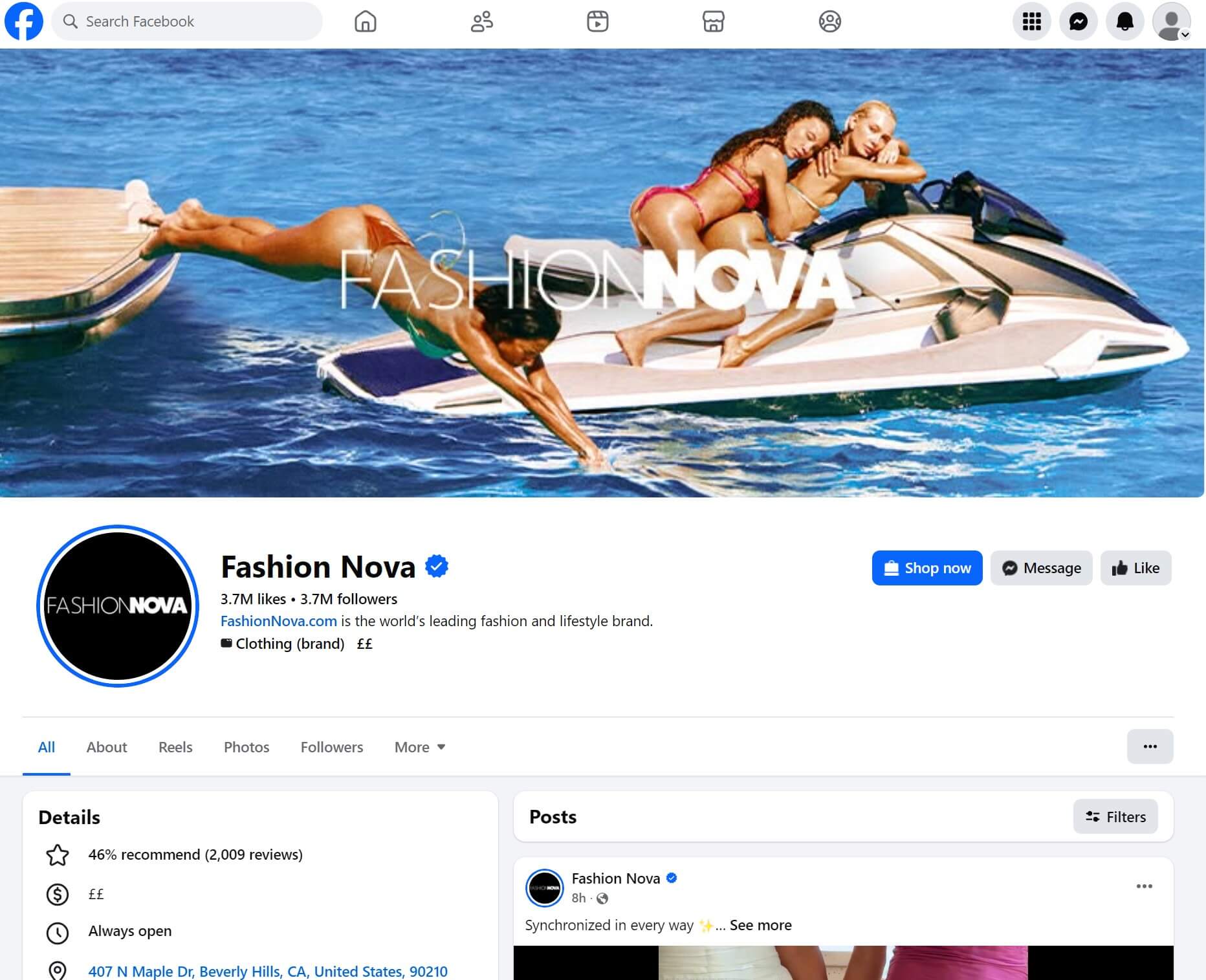 Clothing brand marketing ideas: Facebook page example for fashion clothing