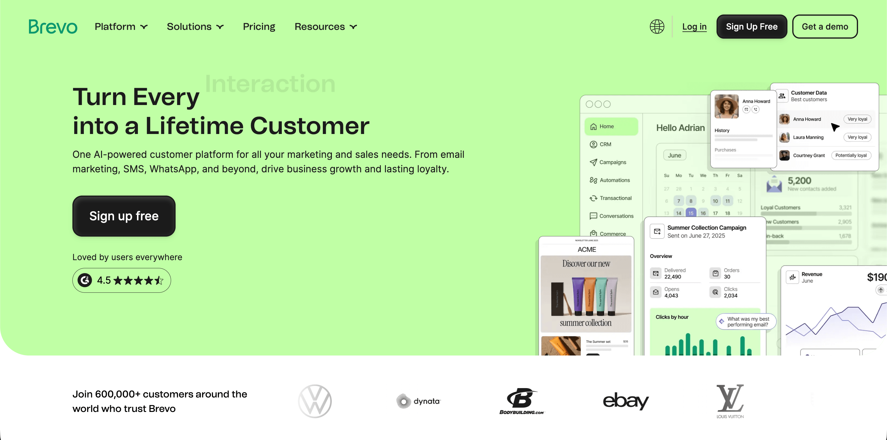 Customer lifecycle software: Brevo home page