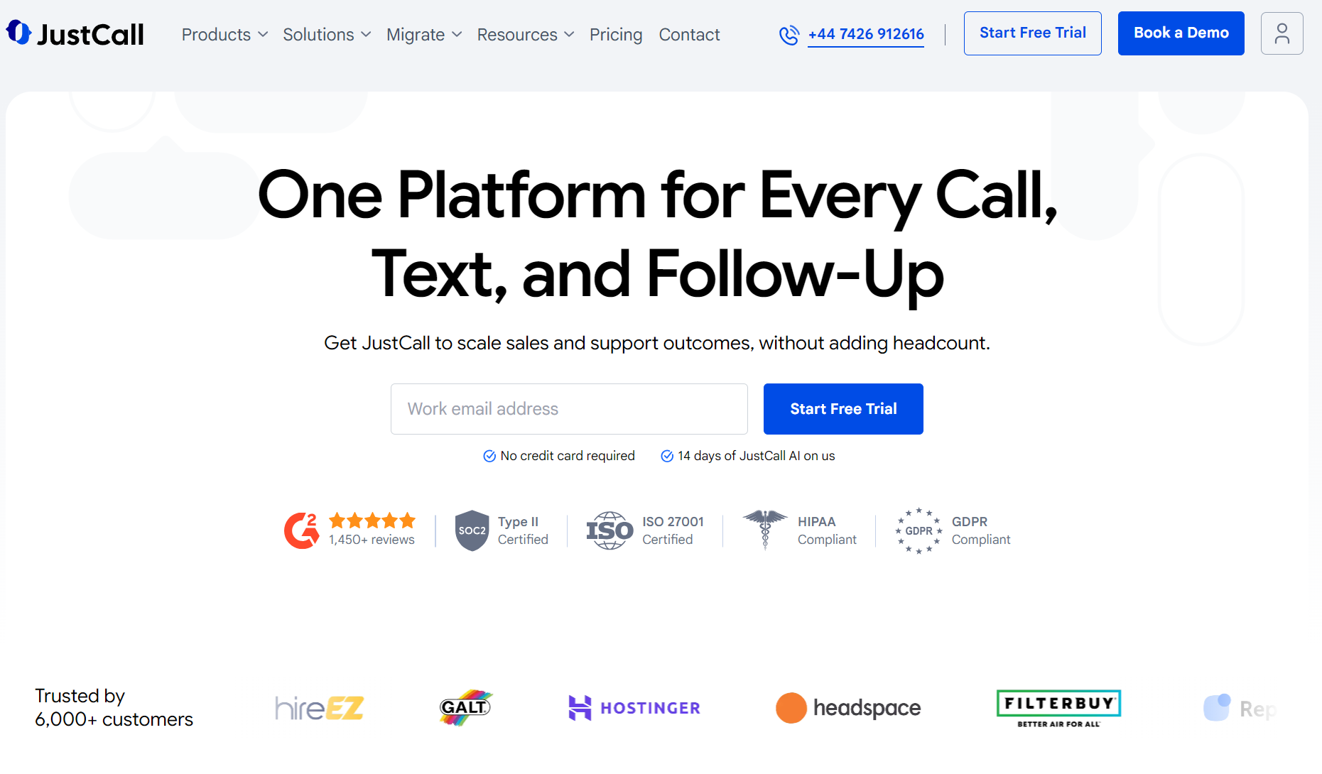 Attentive alternatives: JustCall home page