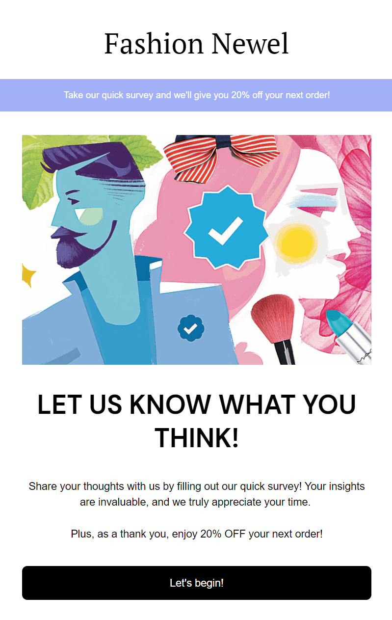 Clothing brand marketing ideas: review request email offering a discount for the review