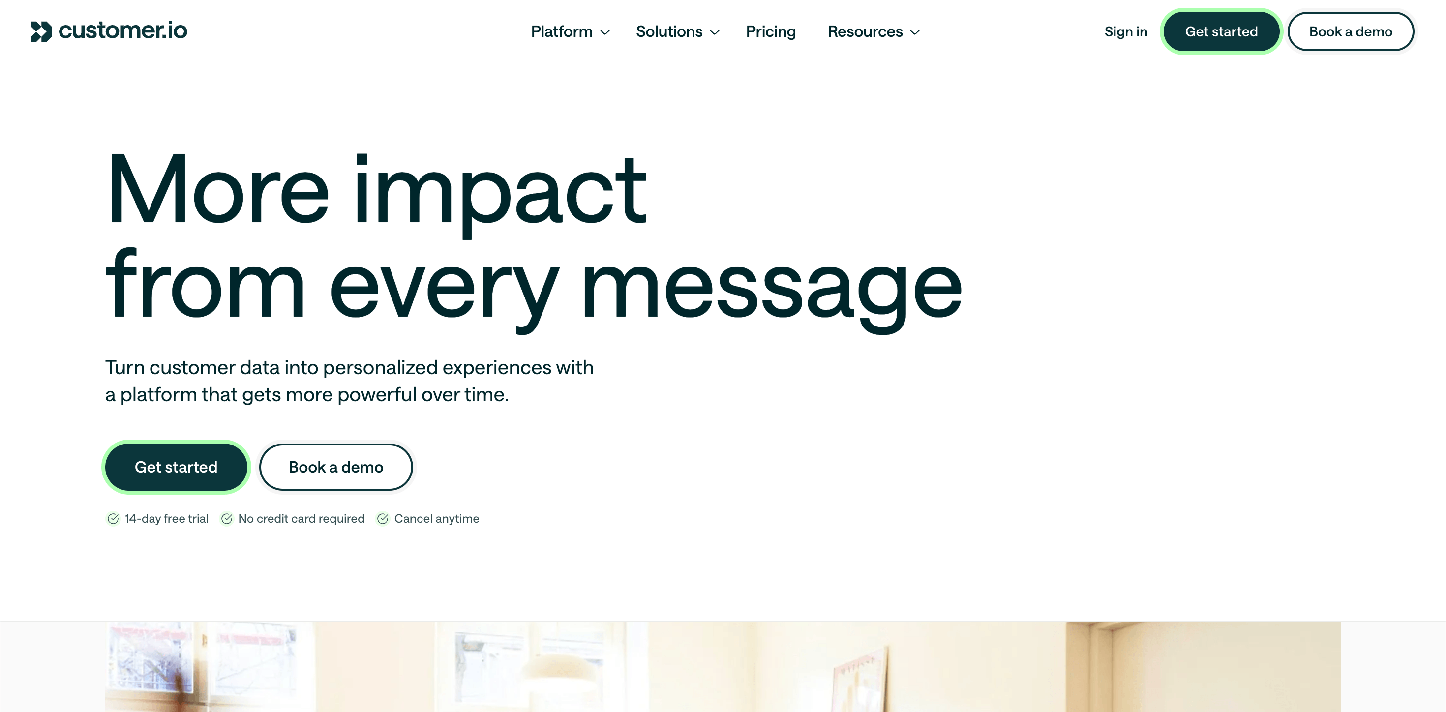 Customer lifecycle software: Customer.io home page
