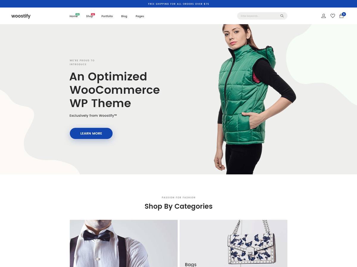WordPress ecommerce themes: Woostify demo