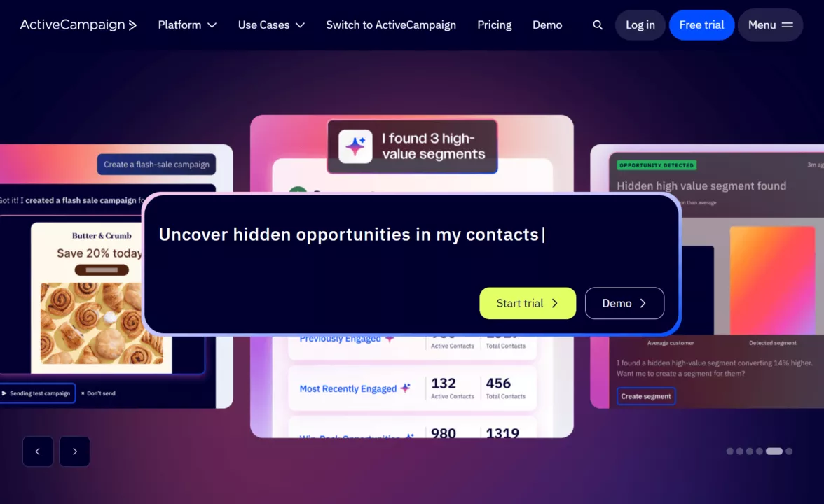 Email automation tools: ActiveCampaign home page