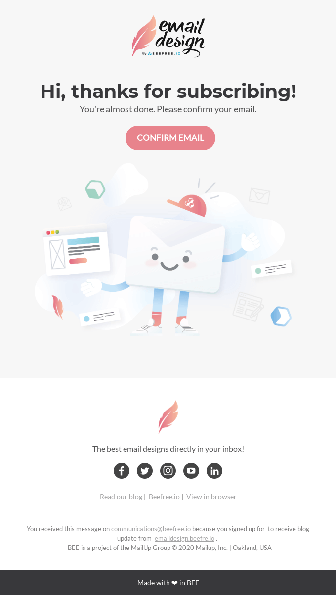 Example of a double opt-in confirmation email — clear CTA, single action required.