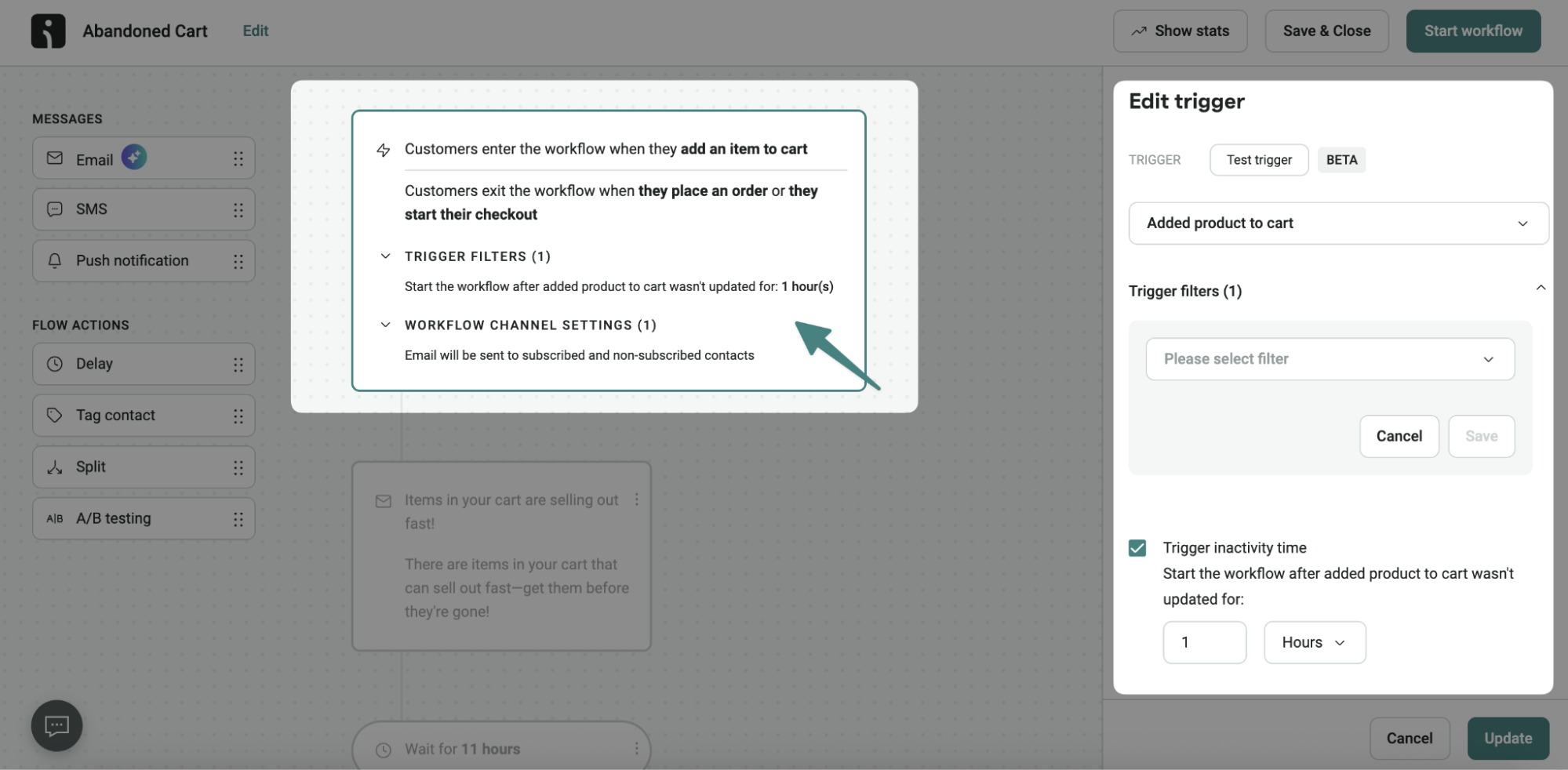 Omnisend’s automation workflow builder