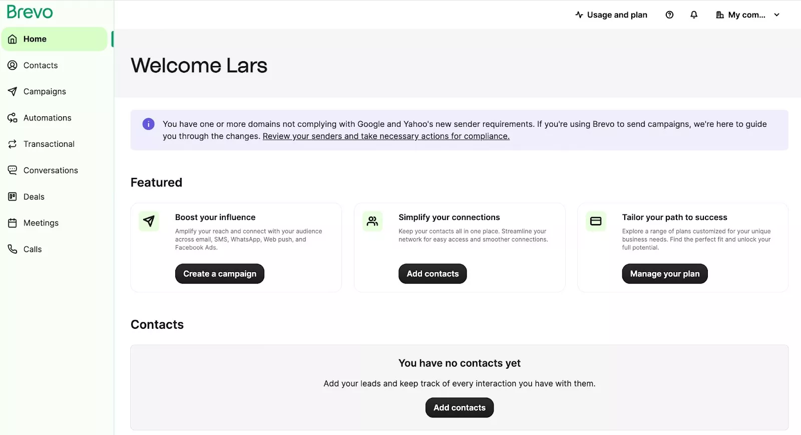 Email automation tools: Brevo home page