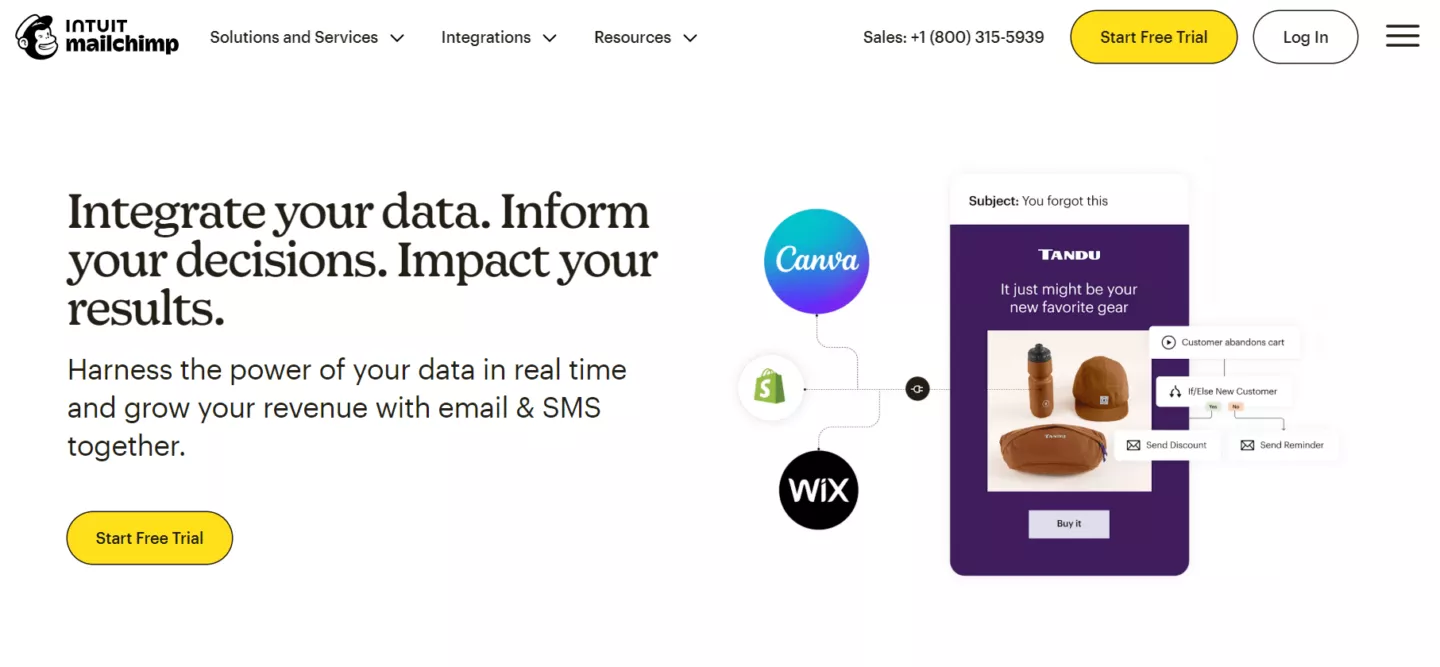 Email automation tools: Mailchimp home page
