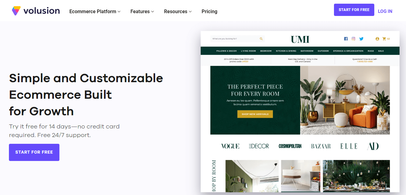 Best ecommerce platform: Volusion home page