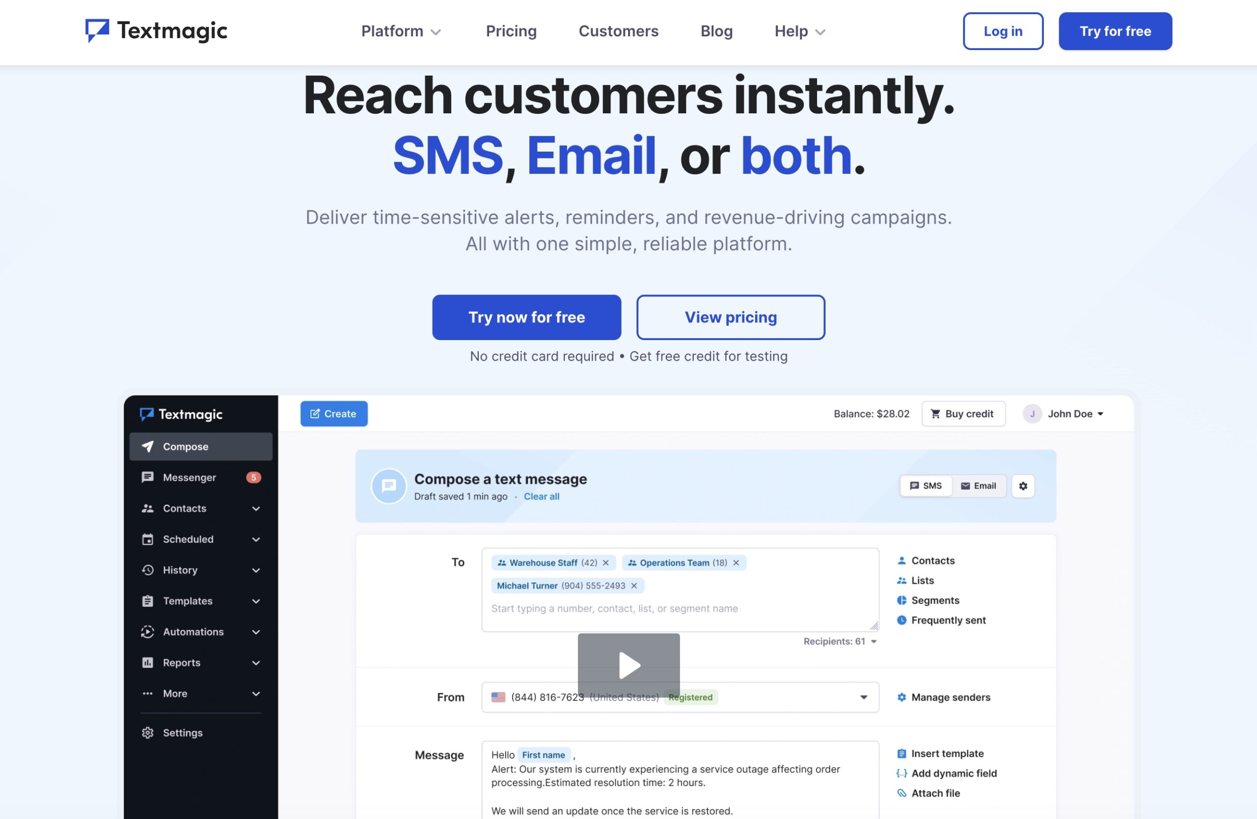 EZ texting alternatives: TextMagic home page