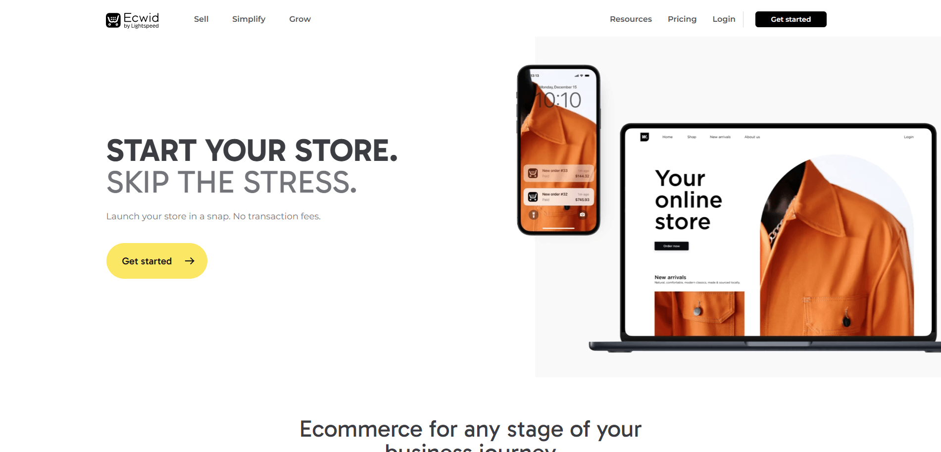Best ecommerce platform: Ecwid home page