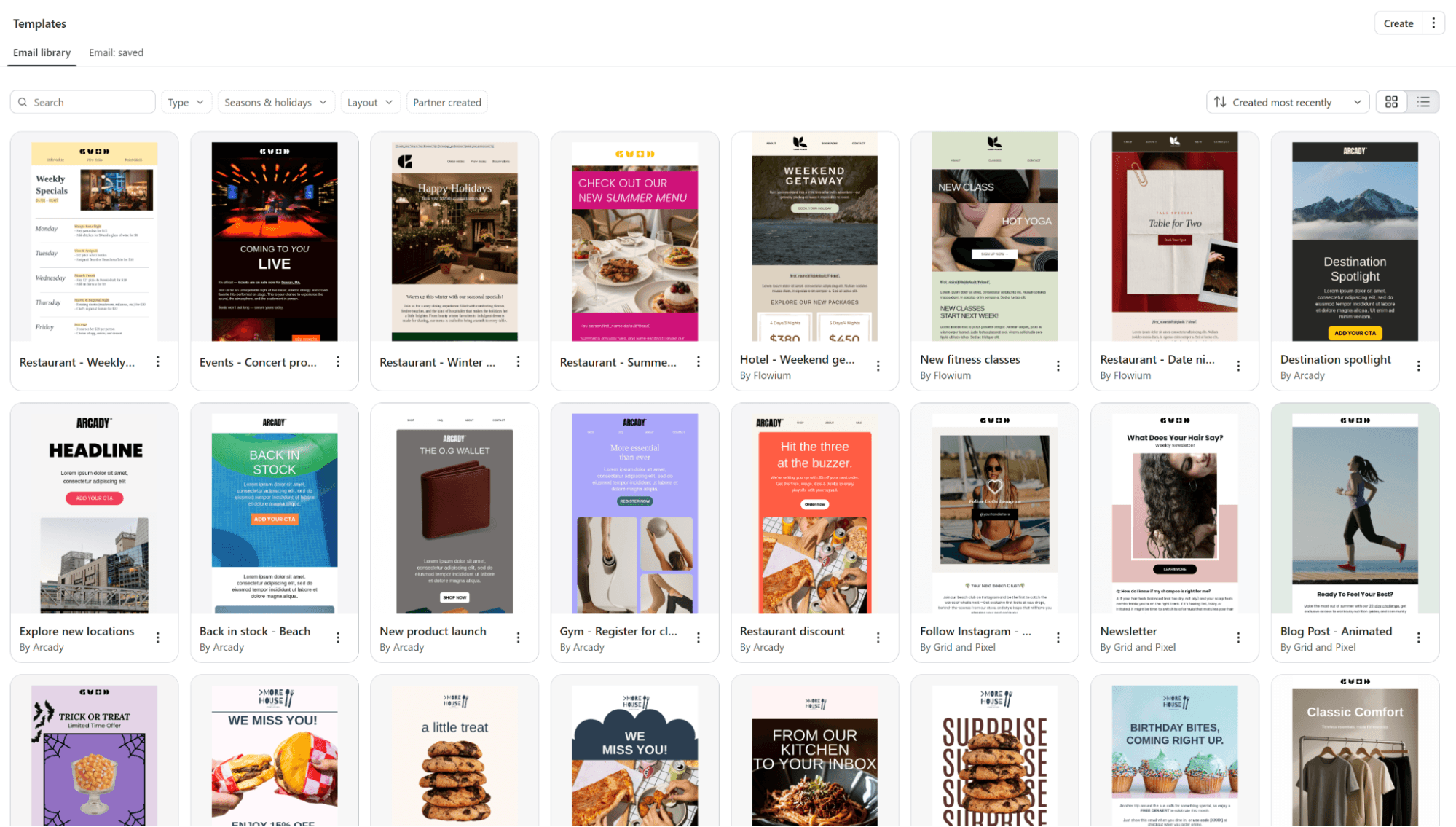 Klaviyo vs Privy: A computer screen displays a Pinterest board with various colorful templates, including food, travel, and lifestyle designs, arranged in a grid format. Each template features images and text in different styles.