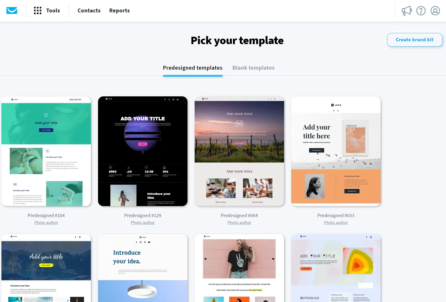 Grid of nine website template previews on a selection screen with a Pick your template header at the top.