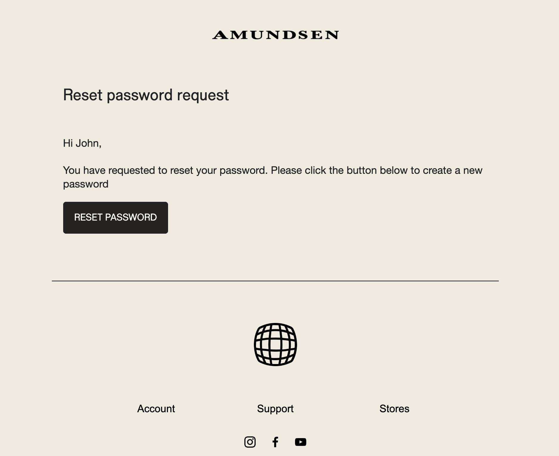 Email screenshot showing a password reset request from Amundsen with a Reset Password button for the user.