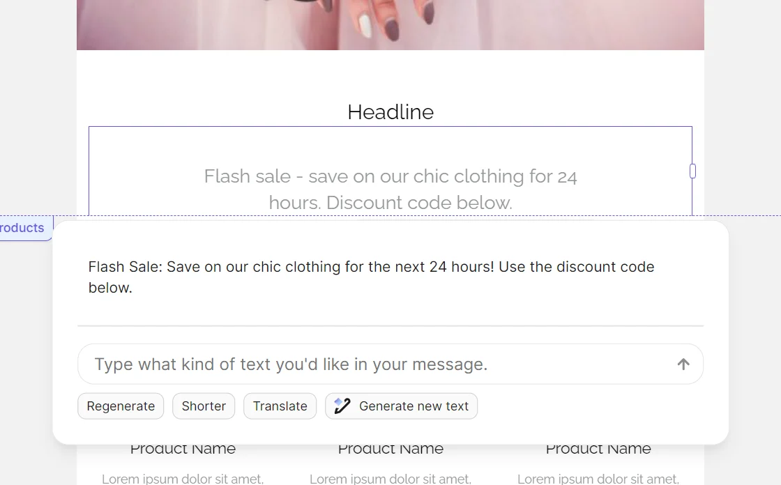 Popup window with a flash sale message offering a discount code on chic clothing for the next 24 hours.