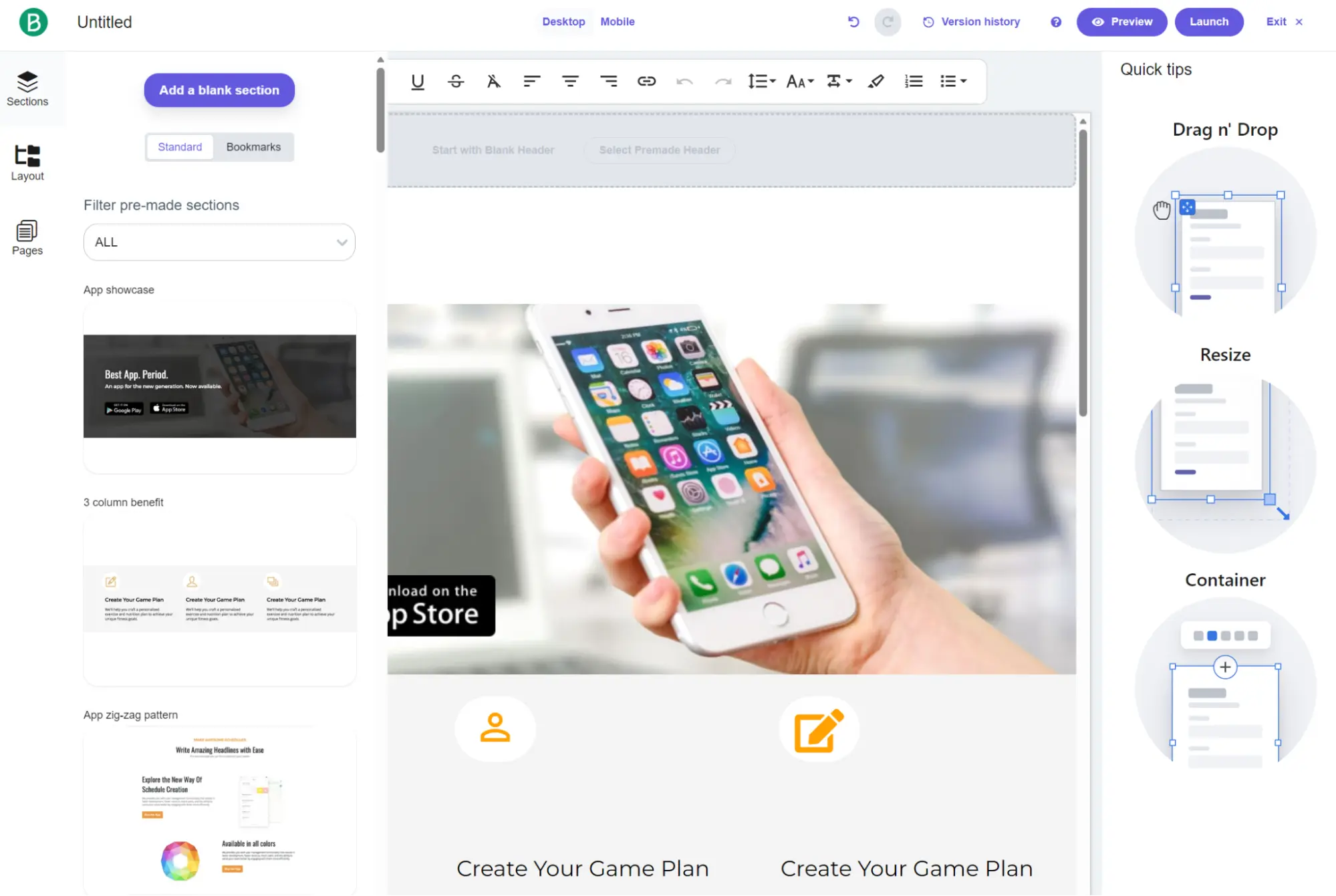 A hand holds a smartphone displaying app icons; a website builder interface is visible in the background.