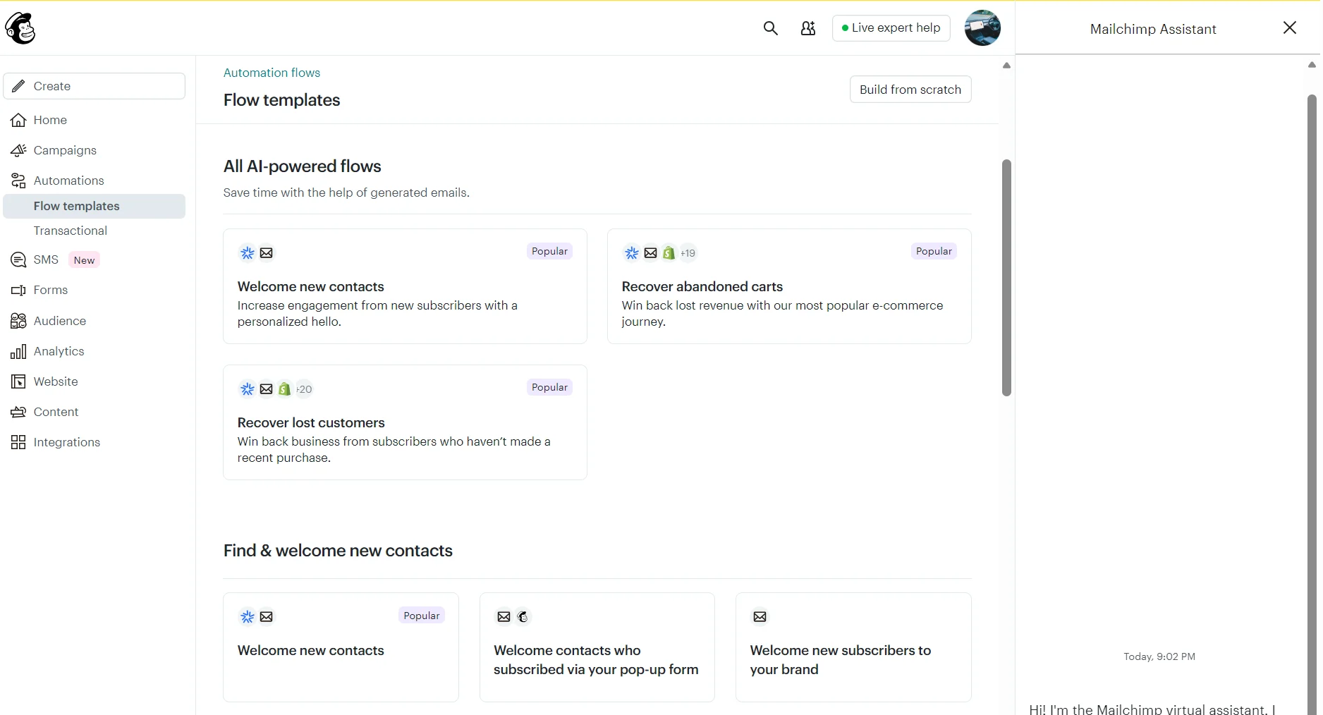 Welcome new contacts, recover abandoned carts, or win back lost customers with Mailchimps automation flow templates.