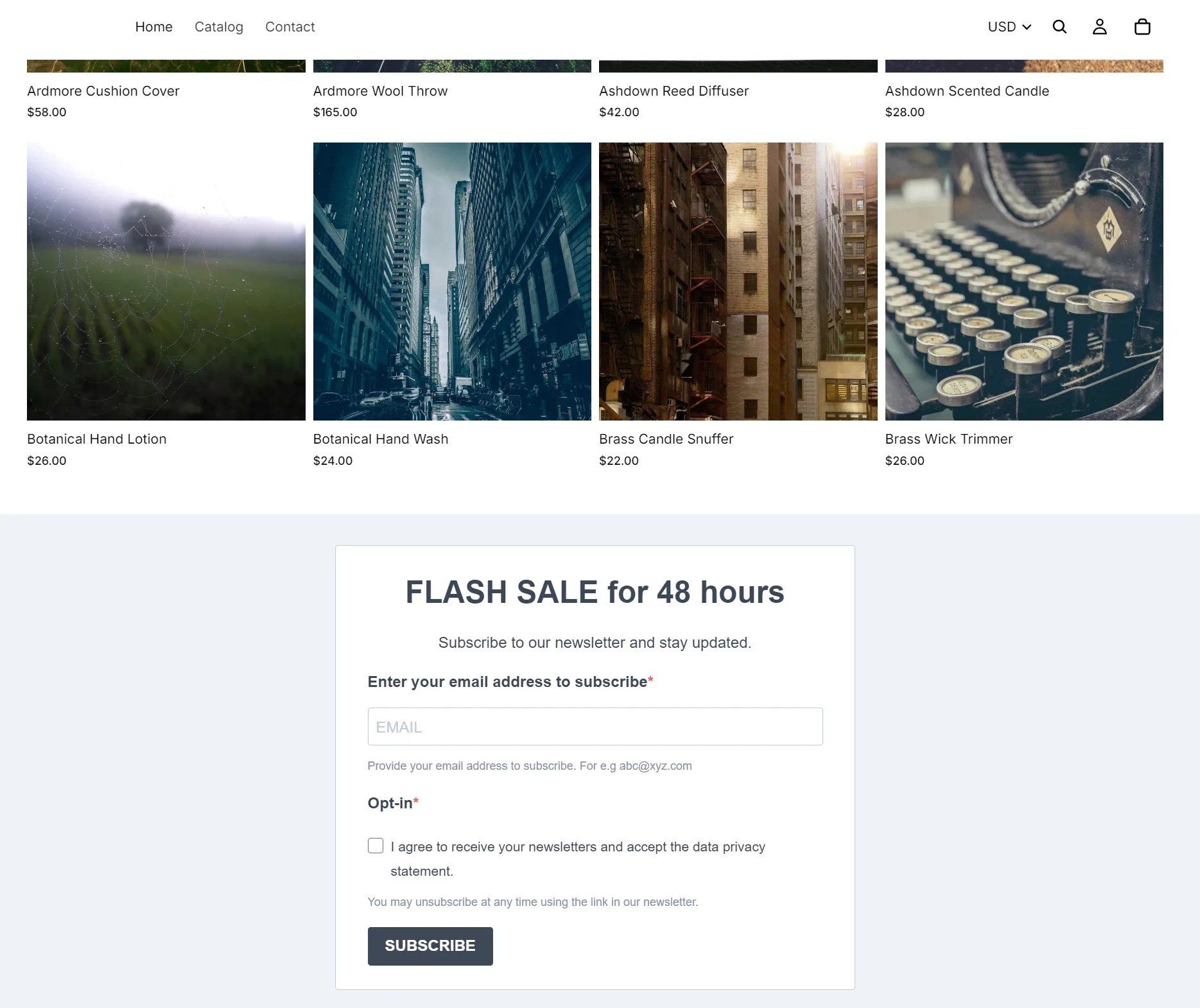 Flash sale email subscription form for a Shopify store.