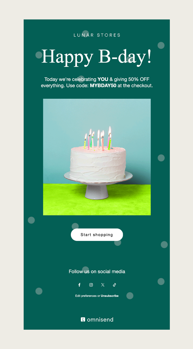 happy birthday discount email