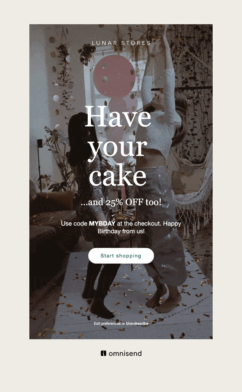 happy birthday discount email example